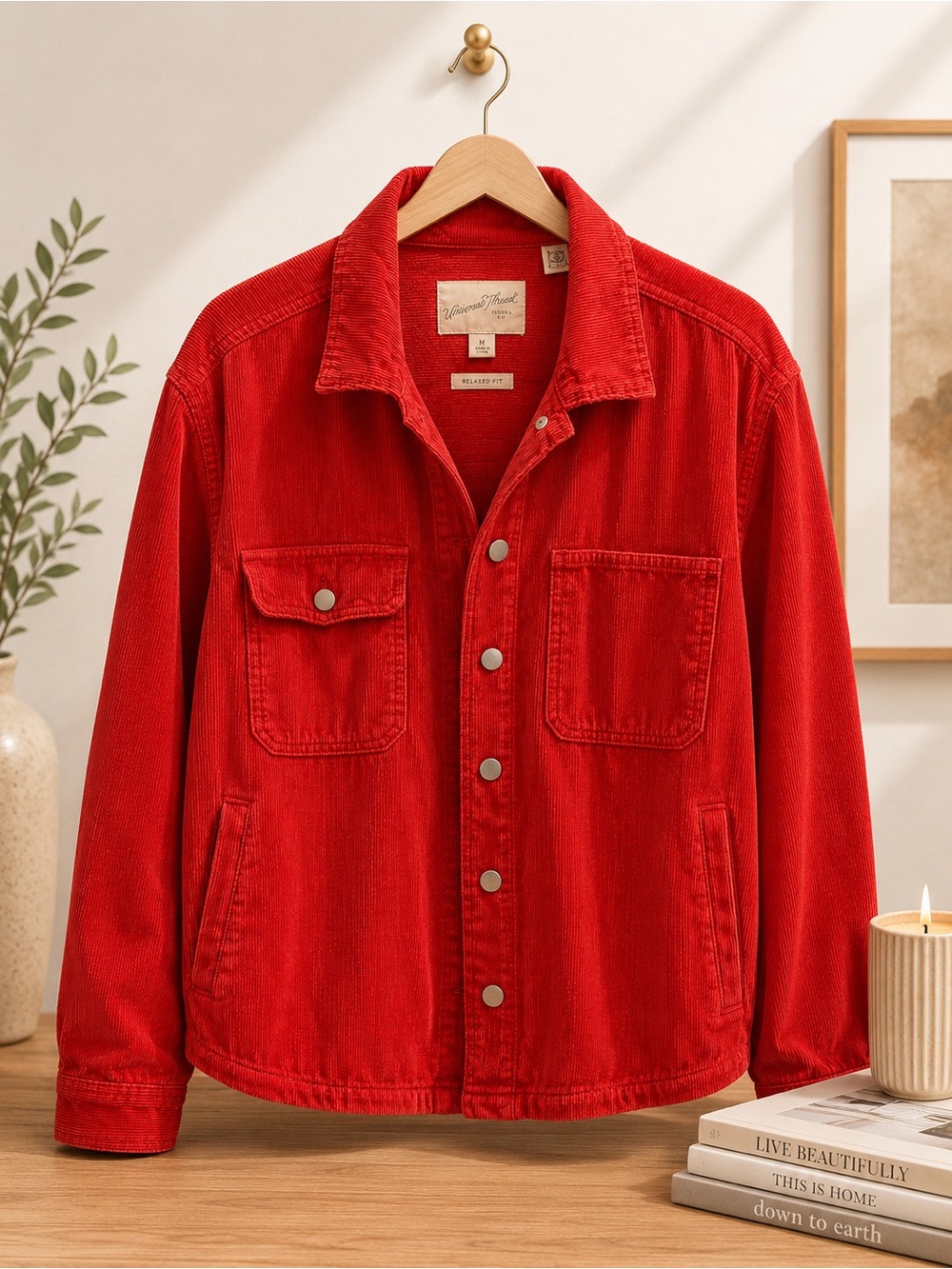 Red Corduroy Men's Jacket - Classic Button-Up Outerwear